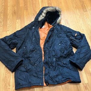 Toy Machine Parka Jacket Hooded Skater Fur Trim Y2K Black Sz XL Punk Grunge Coat